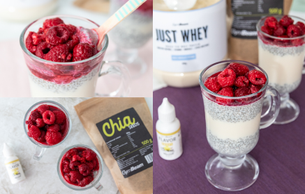 Fitness recept – Proteínový puding s chia semienkami a malinami