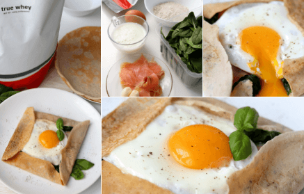 Fitness recept: Slané proteínové palacinky plnené špenátom, lososom a volským okom