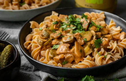 Fitness recept: Tempeh Stroganov s proteínovými cestovinami