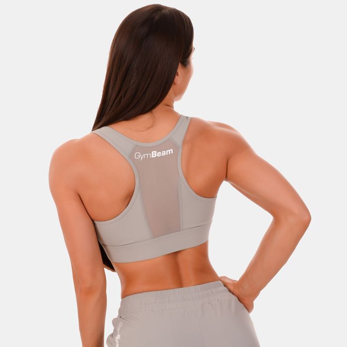 Mesh Panel Sports Bra Grey - GymBeam