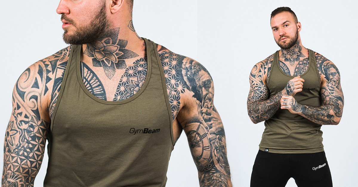 Tielko Stringer Tank Top Heather Olive Green - GymBeam