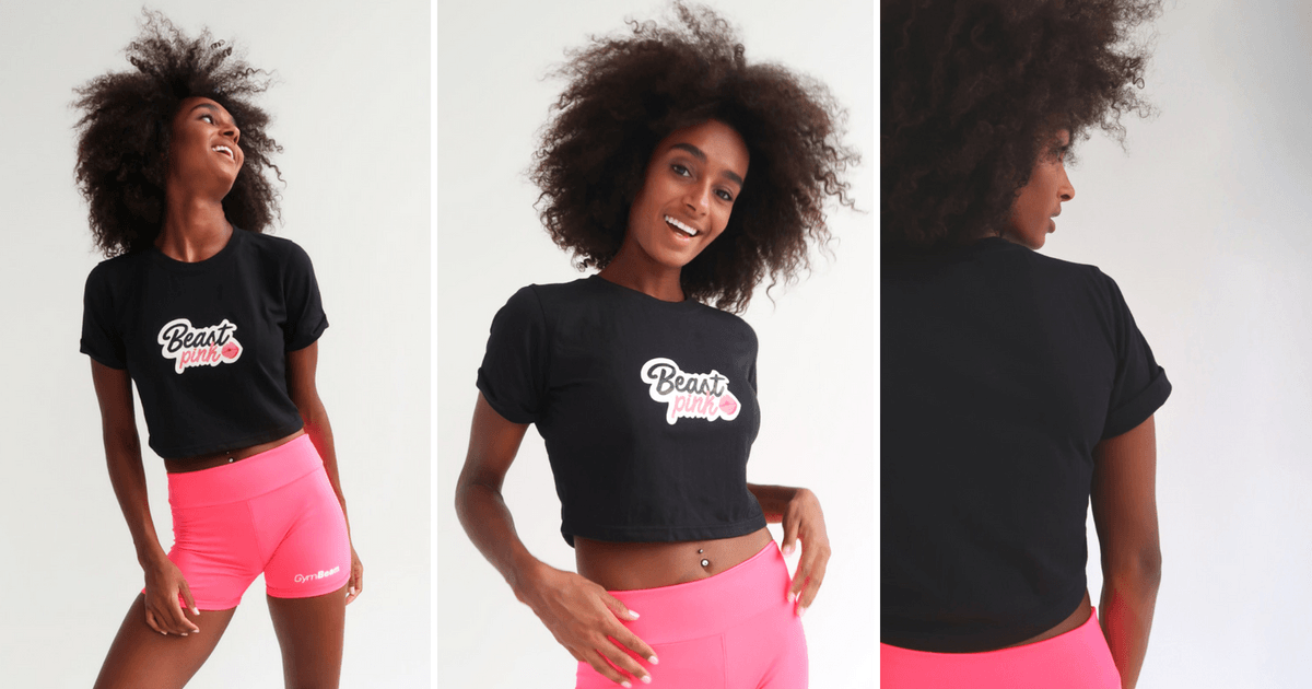 Dámske tričko CropTop Black - BeastPink 